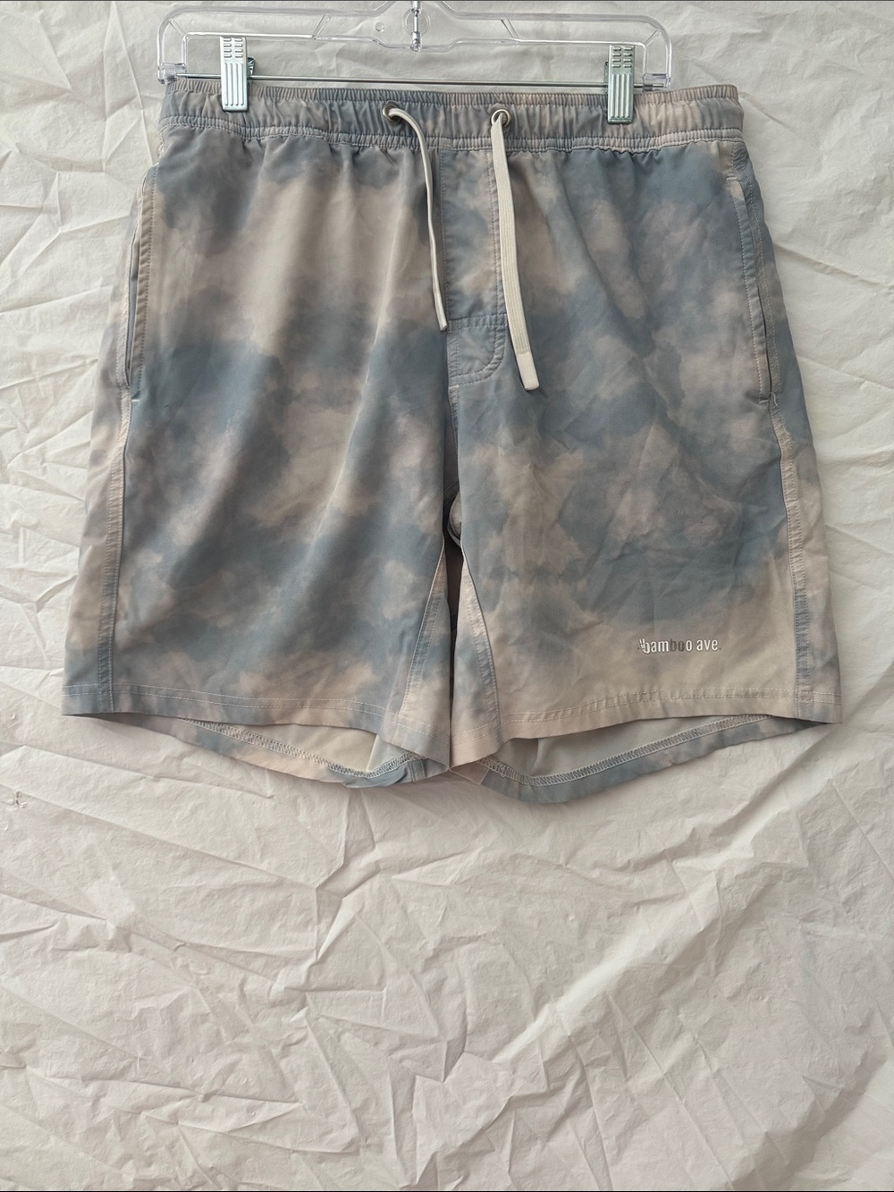 BAMBOO Men's Blue and Gray Cloud Tie-Dye Swim Shorts
